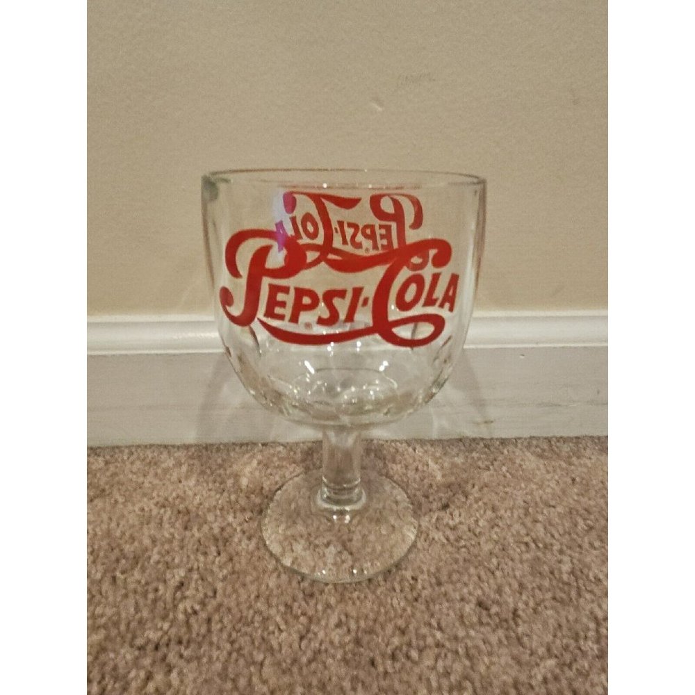 Vintage Pepsi Cola Goblet, Clear/Red Text, 6'' Tall/3.75'' Diameter